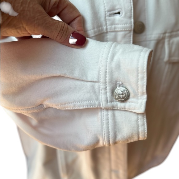 Denim & Co. EasyWear White Twill Classic Button-Front Jacket L - Picture 7 of 13